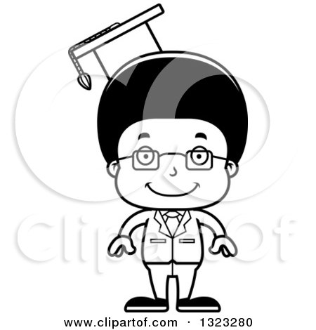 Lineart Clipart of a Cartoon Happy Black Boy Professor - Royalty Free Outline Vector Illustration by Cory Thoman
