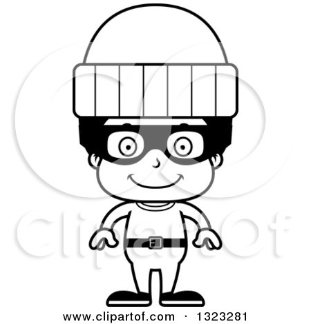 Lineart Clipart of a Cartoon Happy Black Boy Robber - Royalty Free Outline Vector Illustration by Cory Thoman