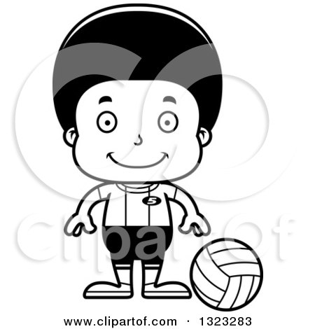 Lineart Clipart of a Cartoon Happy Black Boy Volleyball Player - Royalty Free Outline Vector Illustration by Cory Thoman