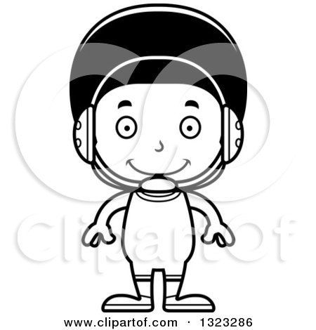 Lineart Clipart of a Cartoon Happy Black Boy Wrestler - Royalty Free Outline Vector Illustration by Cory Thoman