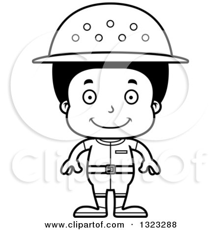 Lineart Clipart of a Cartoon Happy Black Boy Zookeeper - Royalty Free Outline Vector Illustration by Cory Thoman