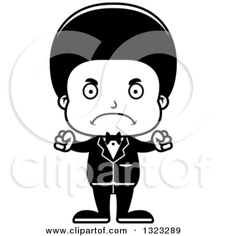 Lineart Clipart of a Cartoon Mad Black Boy Groom - Royalty Free Outline Vector Illustration by Cory Thoman