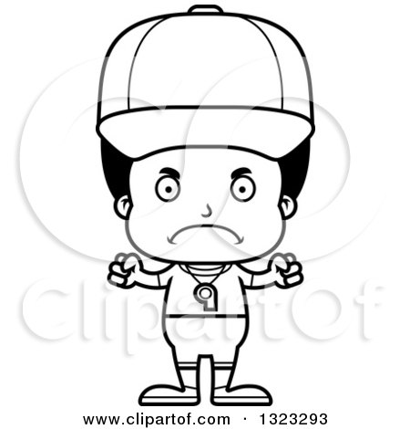 Lineart Clipart of a Cartoon Mad Black Boy Sports Coach - Royalty Free Outline Vector Illustration by Cory Thoman