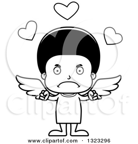 Lineart Clipart of a Cartoon Mad Black Boy Cupid - Royalty Free Outline Vector Illustration by Cory Thoman