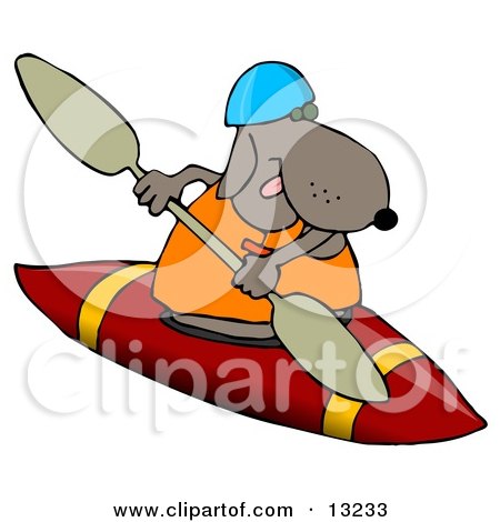 Sporty Dog Wearing a Life Jacket and Kayaking Clipart Illustration by djart