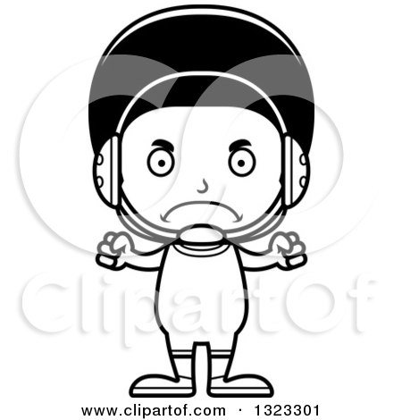 Lineart Clipart of a Cartoon Mad Black Boy Wrestler - Royalty Free Outline Vector Illustration by Cory Thoman