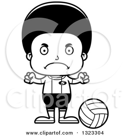 Lineart Clipart of a Cartoon Mad Black Boy Volleyball Player - Royalty Free Outline Vector Illustration by Cory Thoman