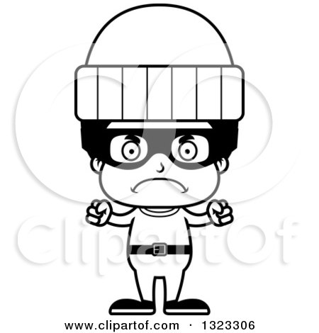 Lineart Clipart of a Cartoon Mad Black Boy Robber - Royalty Free Outline Vector Illustration by Cory Thoman
