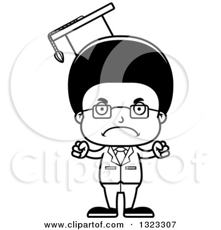 Lineart Clipart of a Cartoon Mad Black Boy Professor - Royalty Free Outline Vector Illustration by Cory Thoman