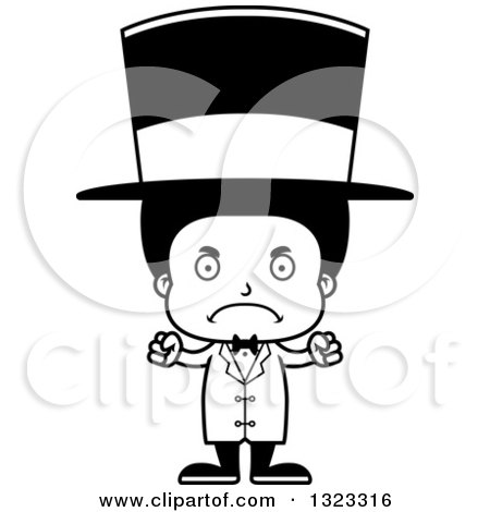 Lineart Clipart of a Cartoon Mad Black Boy Circus Ringmaster - Royalty Free Outline Vector Illustration by Cory Thoman