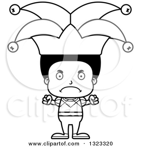 Lineart Clipart of a Cartoon Mad Black Boy Jester - Royalty Free Outline Vector Illustration by Cory Thoman