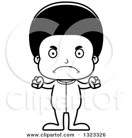 Lineart Clipart of a Cartoon Mad Black Boy Wearing Pajamas - Royalty Free Outline Vector Illustration by Cory Thoman