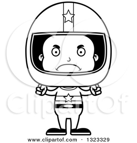 Lineart Clipart of a Cartoon Mad Black Boy Race Car Driver - Royalty Free Outline Vector Illustration by Cory Thoman