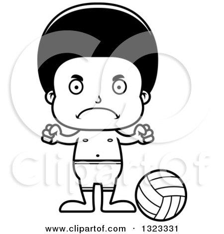 Lineart Clipart of a Cartoon Mad Black Boy Beach Volleyball Player - Royalty Free Outline Vector Illustration by Cory Thoman