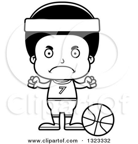 Lineart Clipart of a Cartoon Mad Black Boy Basketball Player - Royalty Free Outline Vector Illustration by Cory Thoman