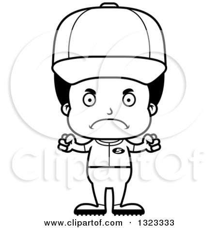 Lineart Clipart of a Cartoon Mad Black Boy Baseball Player - Royalty Free Outline Vector Illustration by Cory Thoman