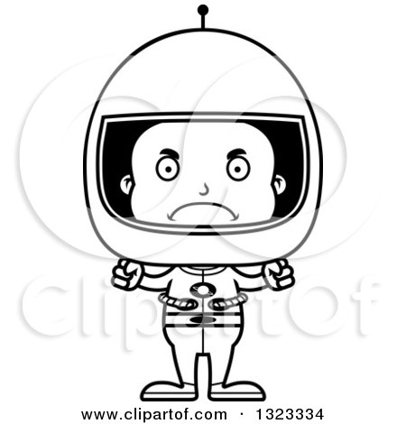 Lineart Clipart of a Cartoon Mad Black Boy Astronaut - Royalty Free Outline Vector Illustration by Cory Thoman
