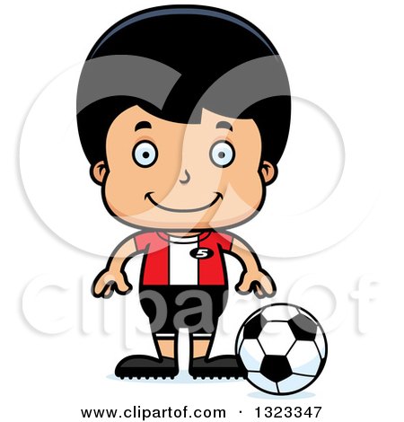 Clipart of a Cartoon Happy Hispanic Boy Soccer Player - Royalty Free Vector Illustration by Cory Thoman
