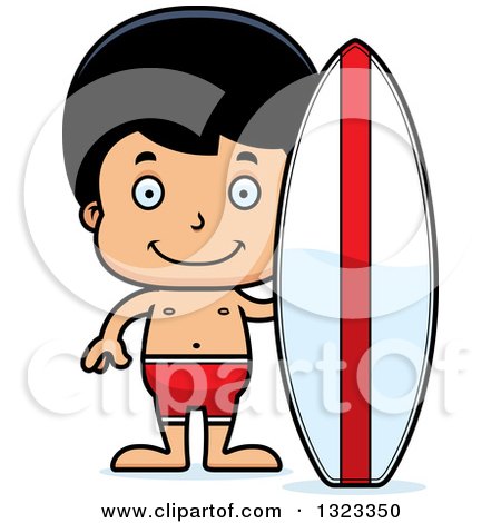 Clipart of a Cartoon Happy Hispanic Surfer Boy - Royalty Free Vector Illustration by Cory Thoman