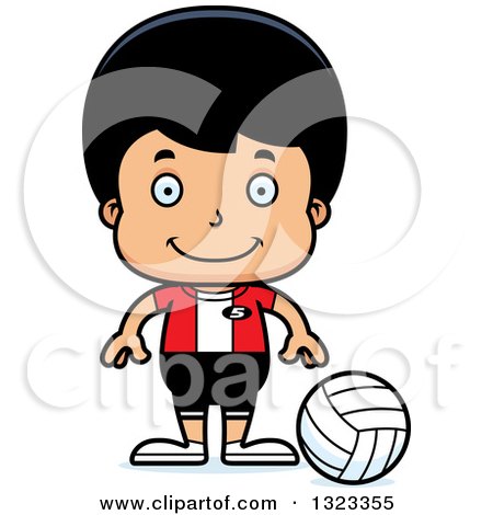 Clipart of a Cartoon Happy Hispanic Boy Volleyball Player - Royalty Free Vector Illustration by Cory Thoman