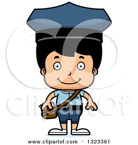 Clipart of a Cartoon Happy Hispanic Boy Mailman - Royalty Free Vector Illustration by Cory Thoman