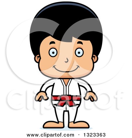 Clipart of a Cartoon Happy Hispanic Karate Boy - Royalty Free Vector Illustration by Cory Thoman