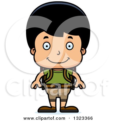 Clipart of a Cartoon Happy Hispanic Boy Hiker - Royalty Free Vector Illustration by Cory Thoman