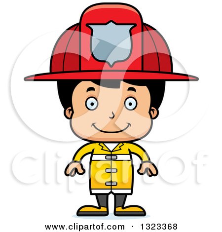 Clipart of a Cartoon Happy Hispanic Boy Firefighter - Royalty Free Vector Illustration by Cory Thoman