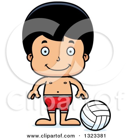 Clipart of a Cartoon Happy Hispanic Boy Beach Volleyball Player - Royalty Free Vector Illustration by Cory Thoman