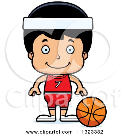 Clipart of a Cartoon Happy Hispanic Boy Basketball Player - Royalty Free Vector Illustration by Cory Thoman