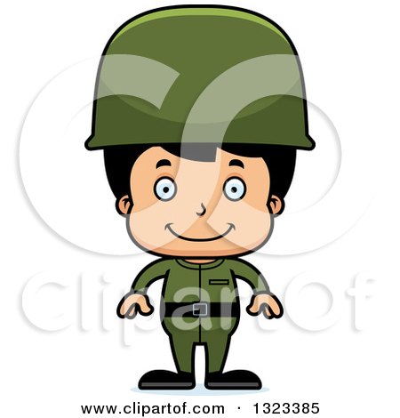 Clipart of a Cartoon Happy Hispanic Boy Soldier - Royalty Free Vector Illustration by Cory Thoman