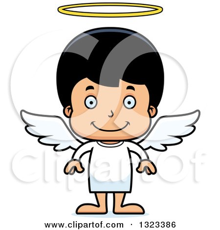 Clipart of a Cartoon Happy Hispanic Boy Angel - Royalty Free Vector Illustration by Cory Thoman