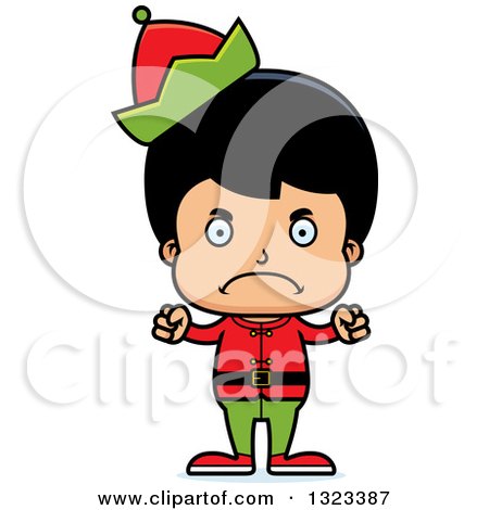 Clipart of a Cartoon Mad Hispanic Christmas Elf Boy - Royalty Free Vector Illustration by Cory Thoman