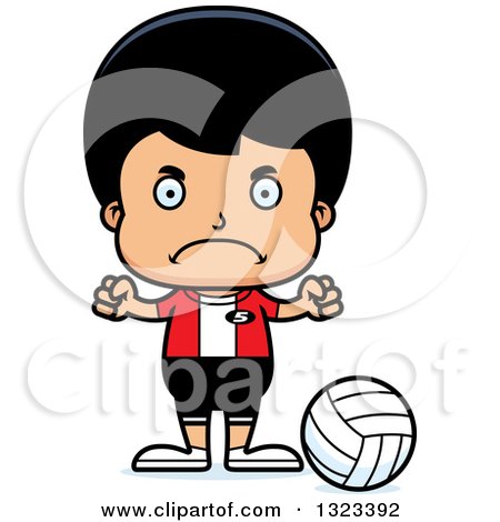 Clipart of a Cartoon Mad Hispanic Boy Volleyball Player - Royalty Free Vector Illustration by Cory Thoman