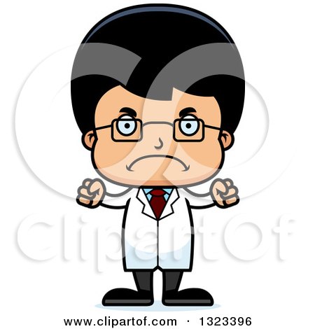 Clipart of a Cartoon Mad Hispanic Boy Scientist - Royalty Free Vector Illustration by Cory Thoman