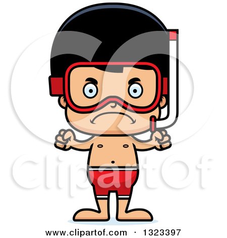 Clipart of a Cartoon Mad Hispanic Boy in Snorkel Gear - Royalty Free Vector Illustration by Cory Thoman