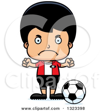 Clipart of a Cartoon Mad Hispanic Boy Soccer Player - Royalty Free Vector Illustration by Cory Thoman