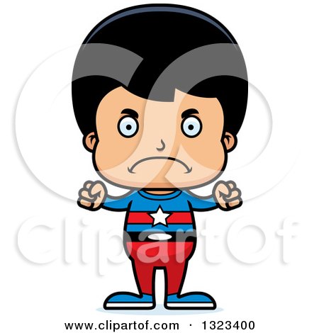 Clipart of a Cartoon Mad Hispanic Super Boy - Royalty Free Vector Illustration by Cory Thoman