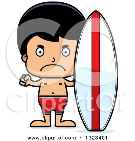 Clipart of a Cartoon Mad Hispanic Surfer Boy - Royalty Free Vector Illustration by Cory Thoman