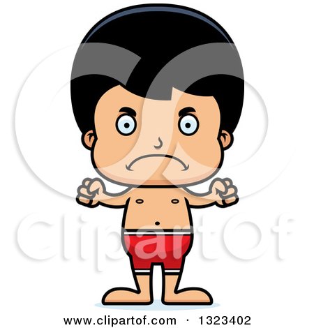 Clipart of a Cartoon Mad Hispanic Boy Swimmer - Royalty Free Vector Illustration by Cory Thoman