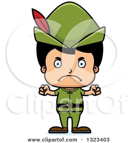 Clipart of a Cartoon Mad Hispanic Boy Robin Hood - Royalty Free Vector Illustration by Cory Thoman
