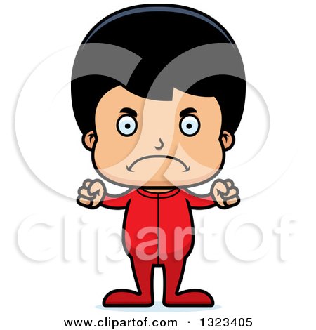 Clipart of a Cartoon Mad Hispanic Boy in Pajamas - Royalty Free Vector Illustration by Cory Thoman