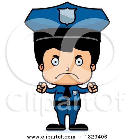 Clipart of a Cartoon Mad Hispanic Boy Police Officer - Royalty Free Vector Illustration by Cory Thoman