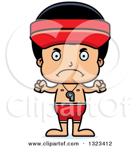 Clipart of a Cartoon Mad Hispanic Boy Lifeguard - Royalty Free Vector Illustration by Cory Thoman