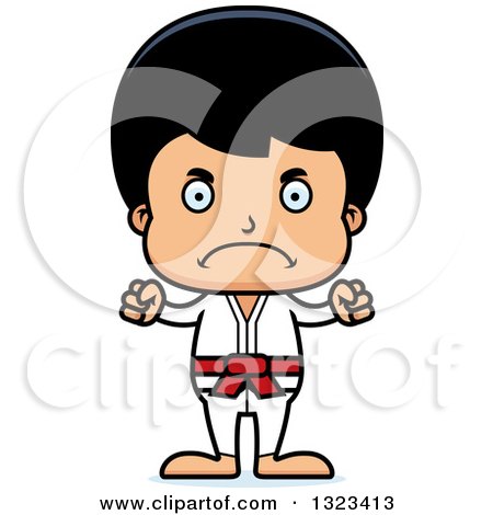 Clipart of a Cartoon Mad Hispanic Karate Boy - Royalty Free Vector Illustration by Cory Thoman