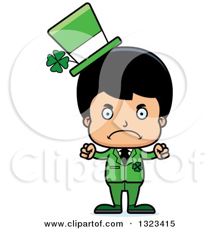 Clipart of a Cartoon Mad Hispanic Irish St Patricks Day Boy - Royalty Free Vector Illustration by Cory Thoman