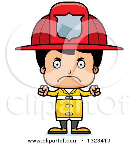 Clipart of a Cartoon Mad Hispanic Boy Firefighter - Royalty Free Vector Illustration by Cory Thoman