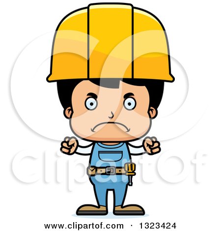 Clipart of a Cartoon Mad Hispanic Boy Construction Worker - Royalty Free Vector Illustration by Cory Thoman