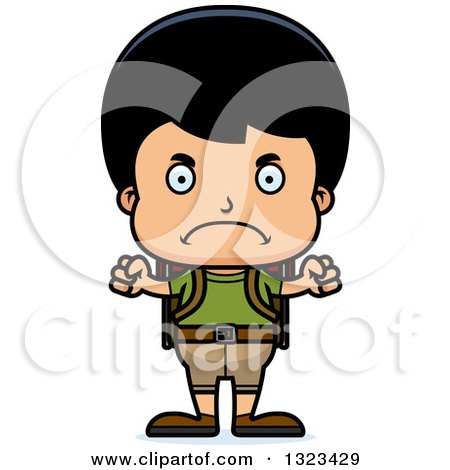 Clipart of a Cartoon Mad Hispanic Boy Hiker - Royalty Free Vector Illustration by Cory Thoman