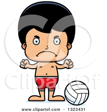 Clipart of a Cartoon Mad Hispanic Boy Beach Volleyball Player - Royalty Free Vector Illustration by Cory Thoman